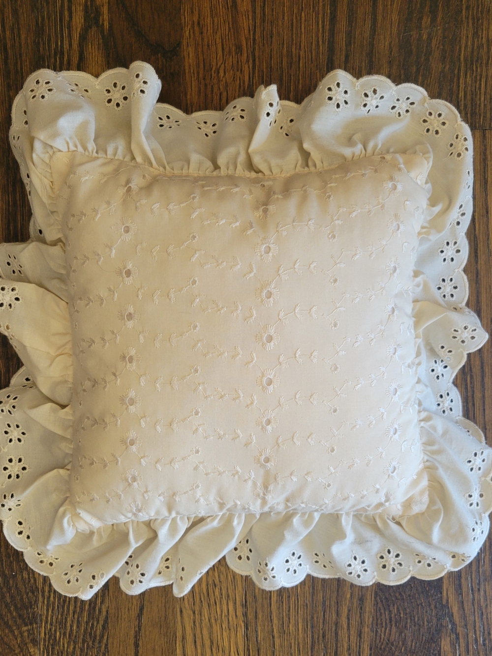 Vintage Cream Eyelet Lace Ruffled Throw Pillow